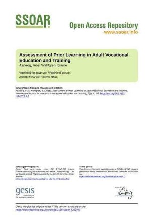 Assessment of Prior Learning in Adult Vocational Education and Training