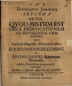 Disp. iur. II. de eo, quod iustum est circa provocationem ad divisionem cum minore