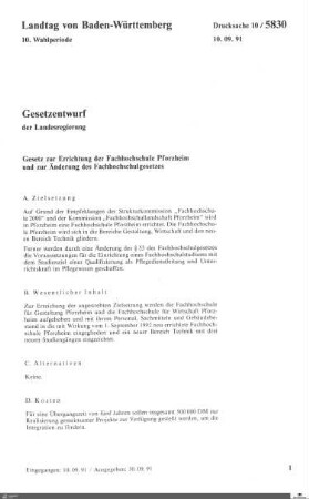 Gesetz zur Errichtung der Fachhochschule Pforzheim