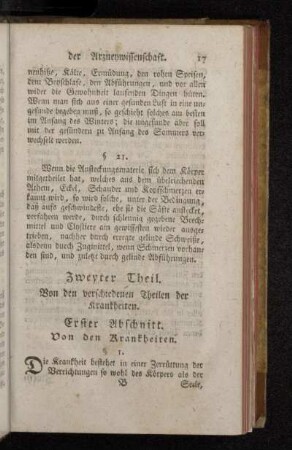 Zweyter Theil. Von den verschiedenen Theilen der Krankheiten.
