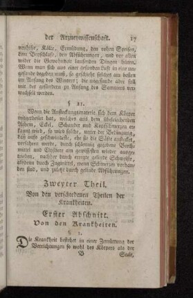 Zweyter Theil. Von den verschiedenen Theilen der Krankheiten.