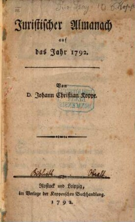 Juristischer Almanach : auf d. Jahr .... 1792, 1792