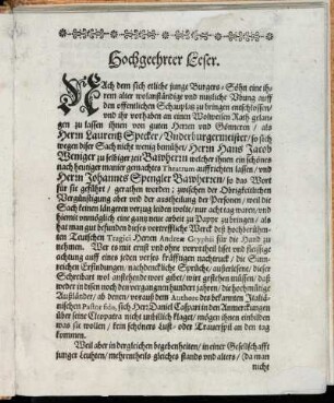 Hochgeehrter Leser.