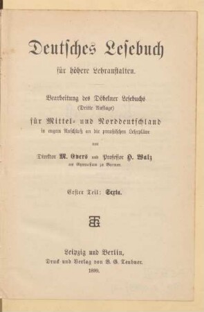Teil 1 = Sexta, [Schülerband]: [Teil 1 = Sexta, [Schülerband]] : Bearbeitung des Döbelner Lesebuchs (Dritte Auflage) für Mittel- und Norddeutschland in engem Anschluß an die preußischen Lehrpläne