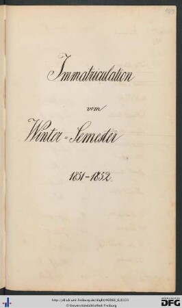 [fol. 109] Wintersemester 1851/52