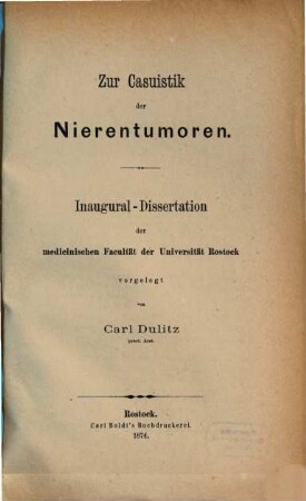 Zur Casuistik der Nierentumoren : (Inaug. Diss.)