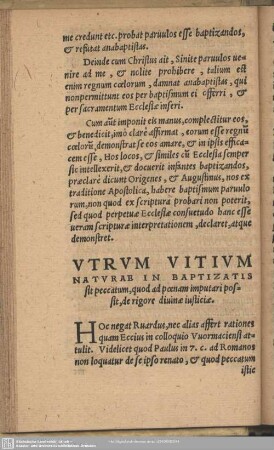 Utrum Vitium Naturae In Baptizatus sit peccatum, quod ad poenam imputari possit, de rigore divinae iusticiae