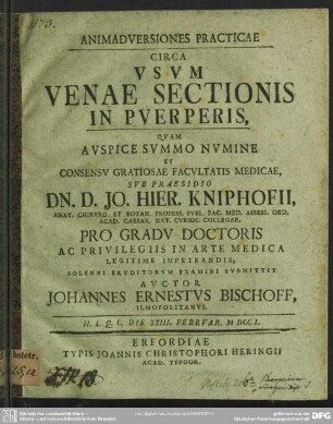 Animadversiones Practicae Circa Usum Venae Sectionis In Puerperis