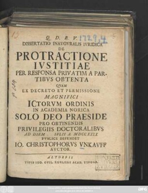 Dissertatio Inavgvralis Ivridica De Protractione Ivstitiae Per Responsa Privatim A Partibvs Obtenta