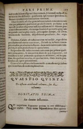 Quaestio Quinta. De influxu accidentali caelorum, seu de influentiis.