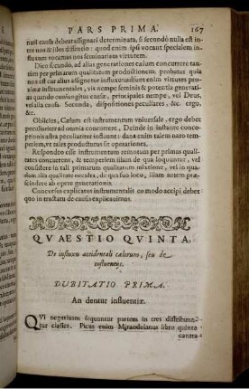 Quaestio Quinta. De influxu accidentali caelorum, seu de influentiis.