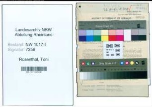 Entnazifizierung Toni Rosenthal , geb. 14.03.1889 (Geschaeftsinhaberin)