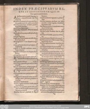 Index Praecipuarum Rerum Et Sententiarum Quae In hoc opere continentur.