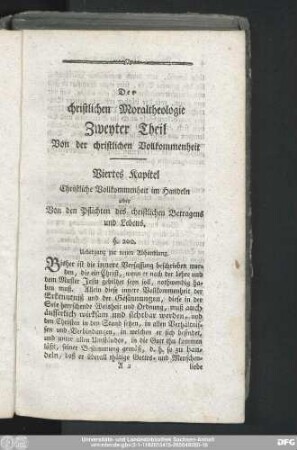 Der christlichen Moraltheologie Zweyter Theil Von der christlichen Vollkommenheit