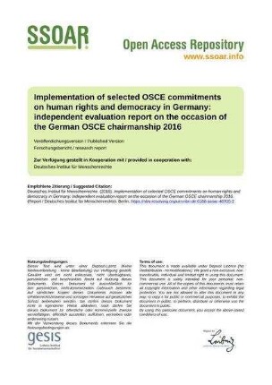 Implementation of selected OSCE commitments on human rights and democracy in Germany: independent evaluation report on the occasion of the German OSCE chairmanship 2016