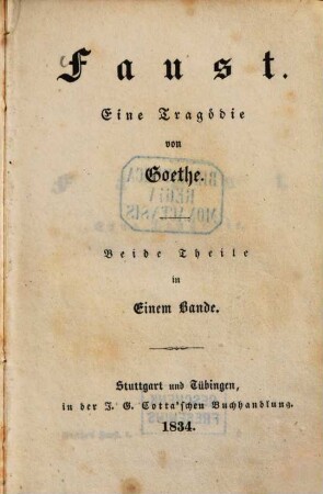 Faust : Eine Tragödie ; Beide Theile in Einem Bande