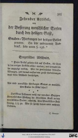 Zehender Artikel von der Besserung menschlicher Seelen durch den heiligen Geist, Gnaden-Wirkungen des heiligen Geistes genannt.