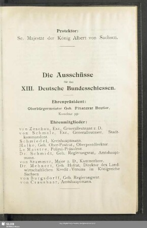 Die Ausschüsse für das XIII. Deutsche Bundesschiessen