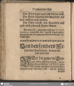 Von den sondern Festen oder Feyertagen, so man im Jahr halten soll