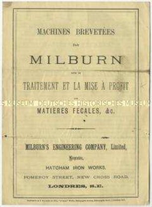 Fäkalienverarbeitungsmaschinen der Milburn's Engineering Company in USA