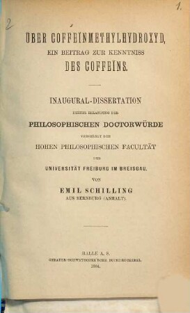 Über Coffeinmethylhydroxyd, ein Beitrag zur Kenntniss des Coffeins