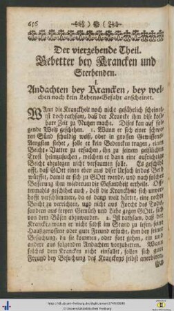 Der vierzehende Theil. Gebetter bey Krancken und Sterbenden.
