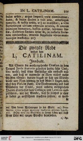 Die zweyte Rede wider den L. Catilinam