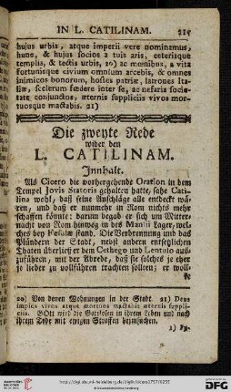 Die zweyte Rede wider den L. Catilinam