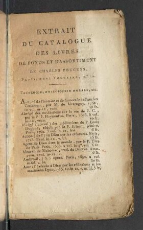 Théologie, Philosophie Morale, etc.
