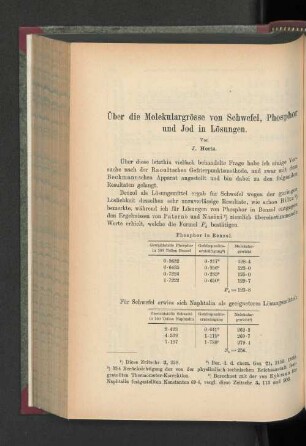 Über die Molekulargrössen von Schwefel, Phosphor und Jod in Lösungen.