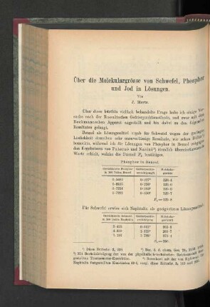 Über die Molekulargrössen von Schwefel, Phosphor und Jod in Lösungen.