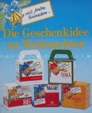 Werbeschild für "Peter Stuyvesant, Atika, R6, West und Ernte 23"-Zigaretten