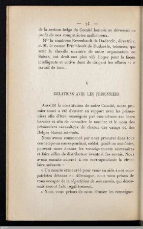 V. Relations avec les prisonniers