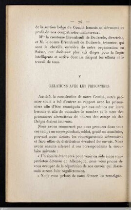 V. Relations avec les prisonniers