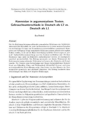 Konnexion in argumentativen Texten. Gebrauchsunterschiede in Deutsch als L2 vs. Deutsch als L1
