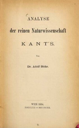Analyse der reinen Naturwissenschaft Kant's