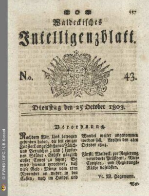 No. 43. Dienstag den 25 October 1803