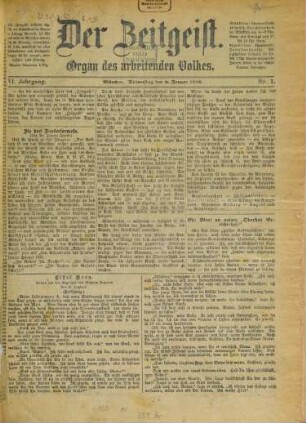 Der Zeitgeist : Organ für das arbeitende Volk. 1878 = Jg. 6, 1 - 6