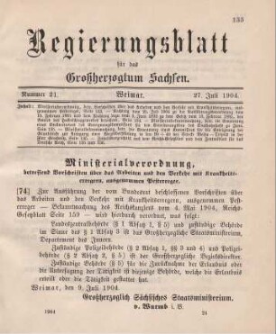 74. Ministerialverordnung, betreffend Vorschriften über das Arbeiten und den Verkehr mit Krankheitserregern, ausgenommen Pesterreger