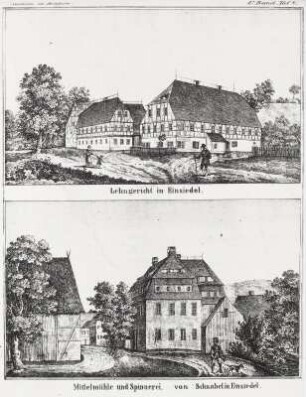 Lehngericht in Einsiedel; Mittelmühle und Spinnerei von Schnabel in Einsiedel, Tafel 8