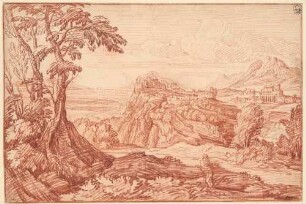 Gebirgslandschaft mit einer befestigten Stadt (Gegend von Bomarzo?)