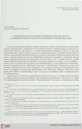 33: O rysunkach na wystawie "Rembrandt. Rysunki i ryciny ze zbiorów polskich", Muzeum Narodowe w Warszawie, 2006