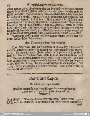Das Dritte Capitel. De Additione Proportionum.