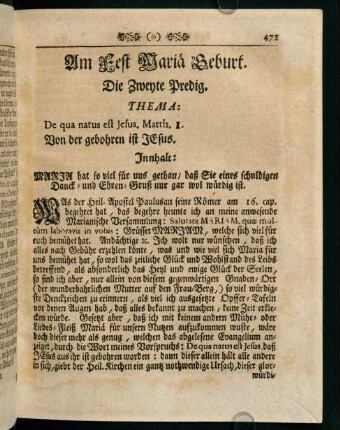 471-478, Am Fest Maria Geburt. Die Zweyte Predig