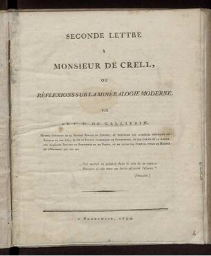 Seconde Lettre A Monsieur De Crell : Ou Réflexions Sur La Minéralogie Moderne