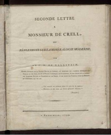 Seconde Lettre A Monsieur De Crell : Ou Réflexions Sur La Minéralogie Moderne