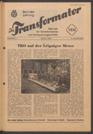 TRO-Betriebszeitung 'Der Transformator'; Nr. 4/1950 (April 1950)
