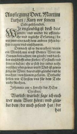 Auslegung Doct. Martini Lutheri/ Kurtz vor seinem Ende geschrieben.