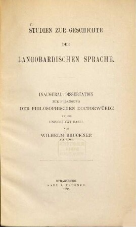 Studien zur Geschichte der langobardischen Sprache : Inaugural-Dissertation