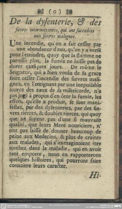 De la dysenterie, & des sievres intermittantes, qui ont succedées aux fievres malignes